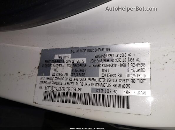 JM3TCACY4J0204188 2018 MAZDA CX-9 White Вид підкапотного простору