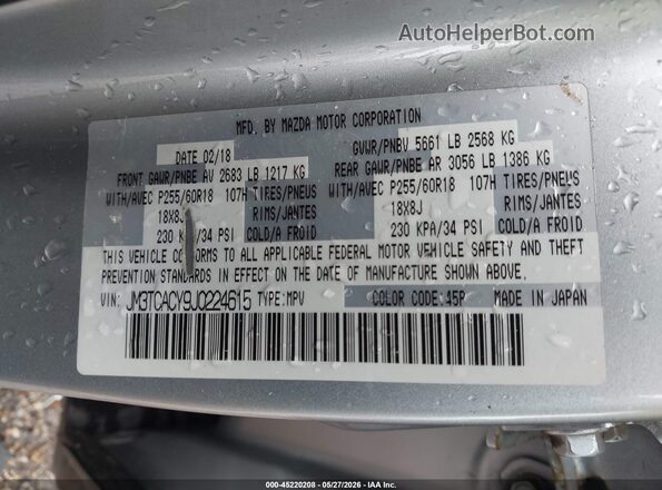 JM3TCACY9J0224615 2018 MAZDA CX-9 Silver Widok komory silnika