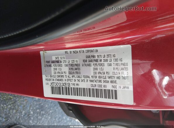 JM3TCADY2L0405198 2020 MAZDA CX-9 Red Vista del compartimento del motor