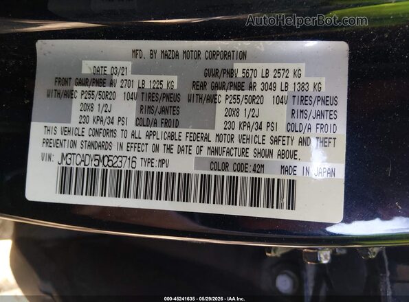 JM3TCADY5M0523716 2021 MAZDA CX-9 Blue Widok komory silnika