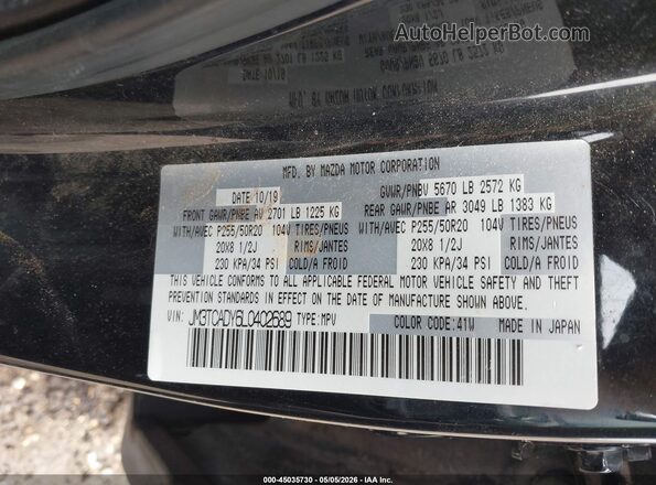 JM3TCADY6L0402689 2020 MAZDA CX-9 Black Engine compartment view