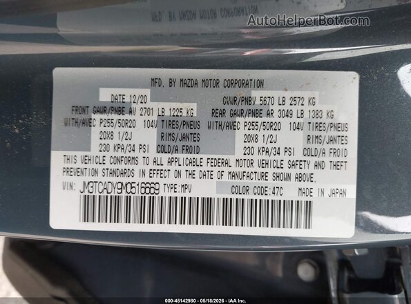 JM3TCADY9M0516669 2021 MAZDA CX-9 Blue Вид підкапотного простору