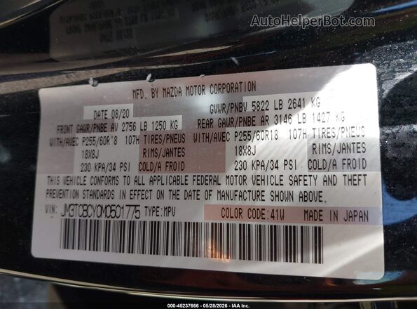 JM3TCBCY0M0501775 2021 MAZDA CX-9 Black Engine compartment view