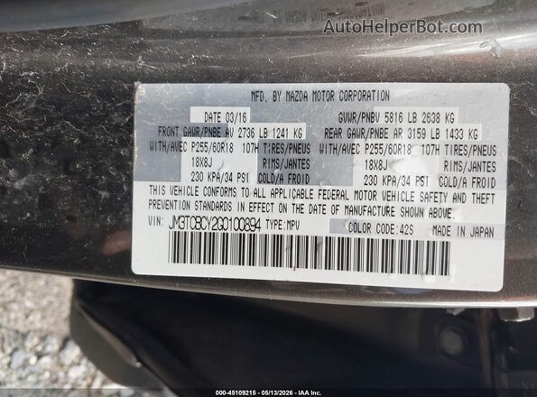 JM3TCBCY2G0100894 2016 MAZDA CX-9 Black Engine compartment view