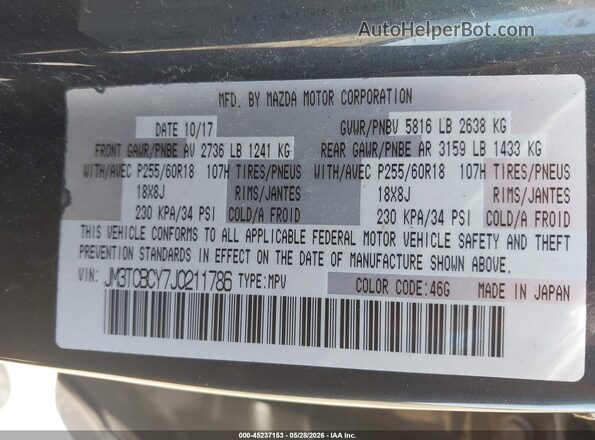 JM3TCBCY7J0211786 2018 MAZDA CX-9 Gray Engine compartment view