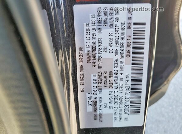 JM3TCBCYXG0115143 2016 MAZDA CX-9 Черный Вид наклейки с VIN-кодом