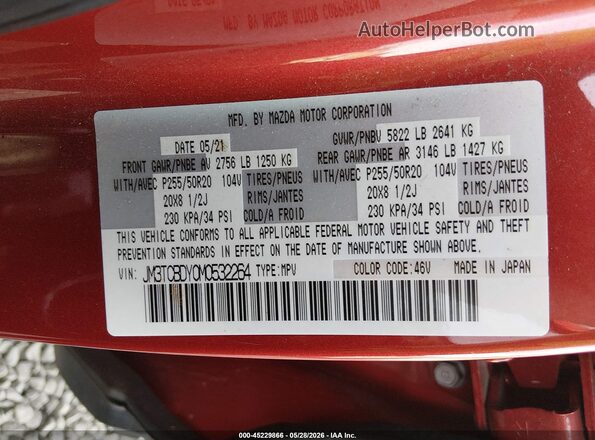 JM3TCBDY0M0532264 2021 MAZDA CX-9 Red Vista del compartimento del motor