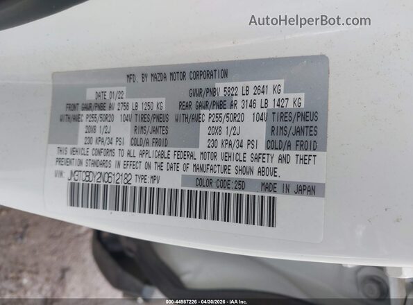 JM3TCBDY2N0612182 2022 MAZDA CX-9 White Շարժիչի բաժամունքի տեսք