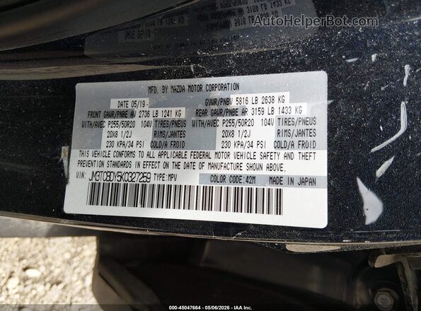 JM3TCBDY5K0327259 2019 MAZDA CX-9 Dark Blue 