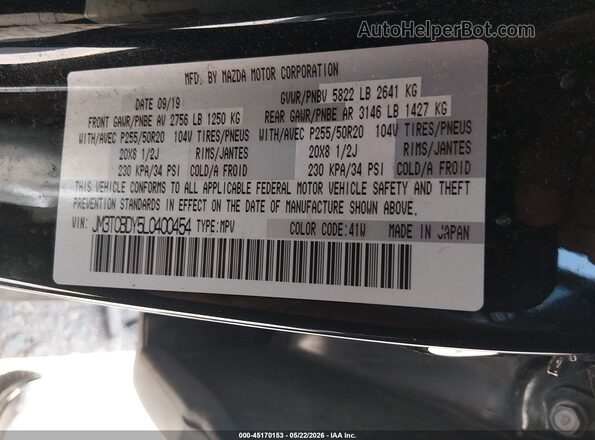 JM3TCBDY5L0400454 2020 MAZDA CX-9 Черный Вид подкапотного пространства