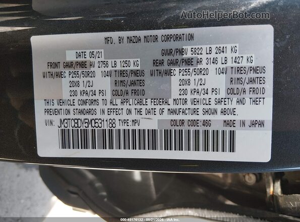 JM3TCBDY5M0531188 2021 MAZDA CX-9 Gray ძრავის განყოფილების ხედი