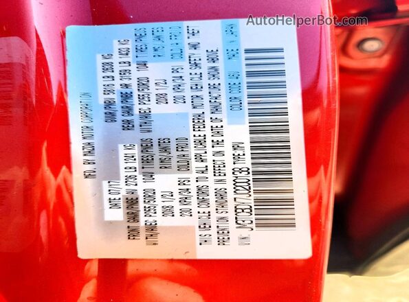 JM3TCBDY7J0200138 2018 MAZDA CX-9 Red Вид наклейки з VIN-кодом