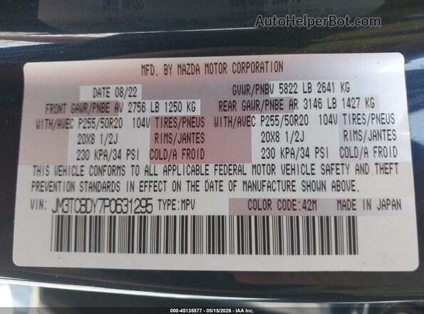 JM3TCBDY7P0631295 2023 MAZDA CX-9 Синий Вид подкапотного пространства