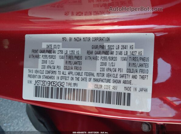 JM3TCBDY9M0524342 2021 MAZDA CX-9 Red Вид підкапотного простору