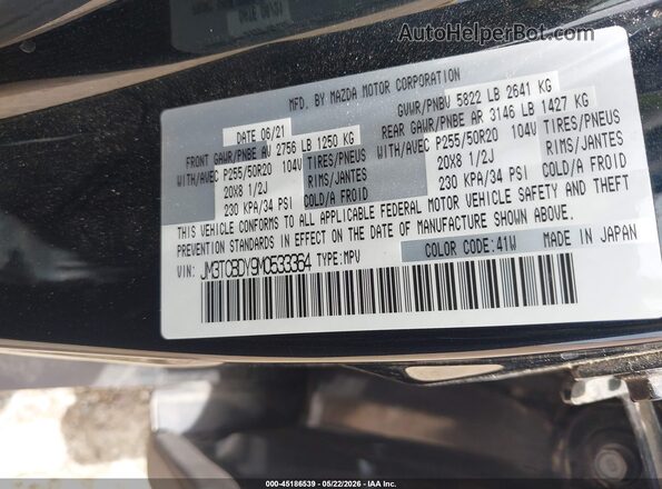 JM3TCBDY9M0533364 2021 MAZDA CX-9 Black Շարժիչի բաժամունքի տեսք
