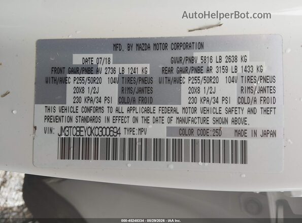 JM3TCBEY0K0300694 2019 MAZDA CX-9 White 