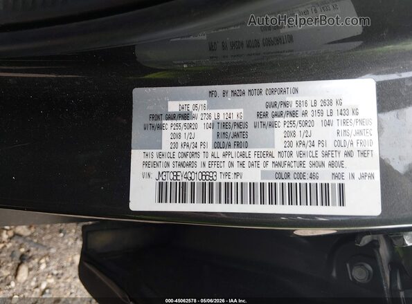 JM3TCBEY4G0106693 2016 MAZDA CX-9 Gray 