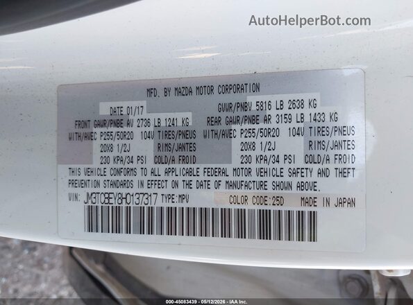 JM3TCBEY8H0137317 2017 MAZDA CX-9 White Vista del compartimento del motor