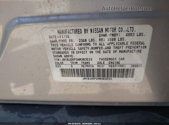 JN1BJ0RP0HM383533 2017 INFINITI QX50 Серебряный Вид подкапотного пространства