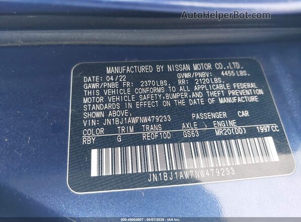 JN1BJ1AW7NW479233 2022 NISSAN ROGUE Синий Вид подкапотного пространства