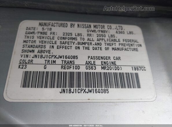 JN1BJ1CPXJW164085 2018 NISSAN ROGUE Silver 