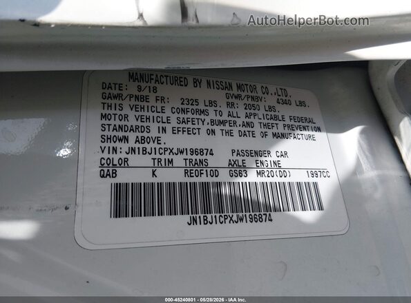 JN1BJ1CPXJW196874 2018 NISSAN ROGUE White Engine compartment view