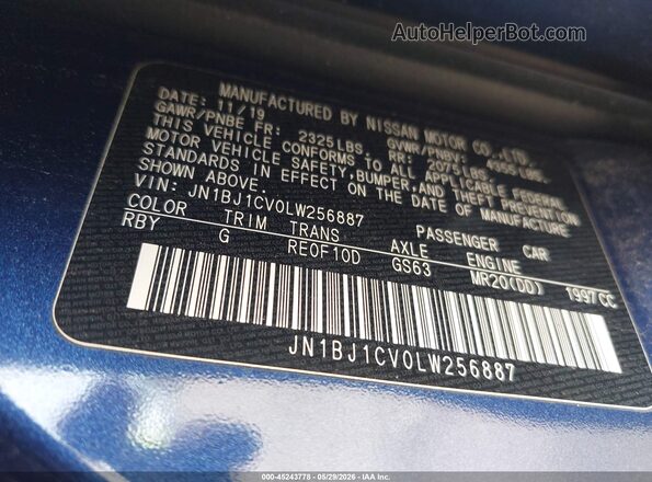 JN1BJ1CV0LW256887 2020 NISSAN ROGUE Blue 