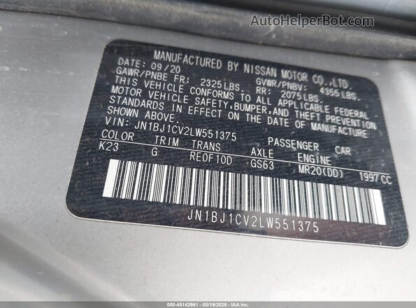 JN1BJ1CV2LW551375 2020 NISSAN ROGUE Silver ძრავის განყოფილების ხედი