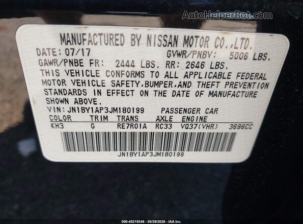 JN1BY1AP3JM180199 2018 INFINITI Q70 Black Engine compartment view