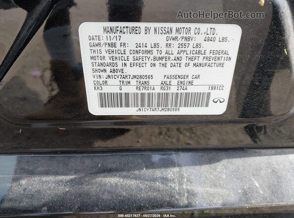JN1CV7AR7JM280565 2018 INFINITI Q50 Черный Вид подкапотного пространства