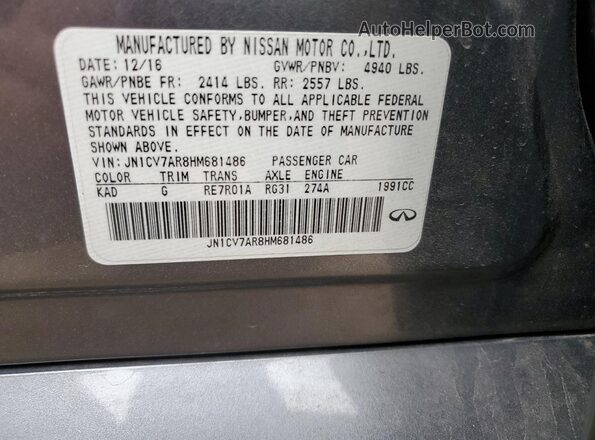 JN1CV7AR8HM681486 2017 INFINITI Q50 Серый Вид наклейки с VIN-кодом