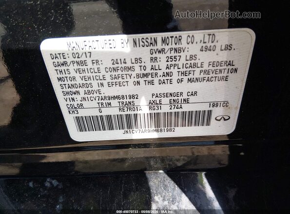JN1CV7AR9HM681982 2017 INFINITI Q50 Black ძრავის განყოფილების ხედი