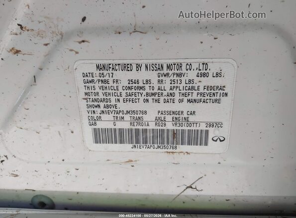 JN1EV7AP0JM350768 2018 INFINITI Q50 White Շարժիչի բաժամունքի տեսք