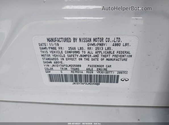 JN1EV7AP0LM205989 2020 INFINITI Q50 Белый Вид подкапотного пространства