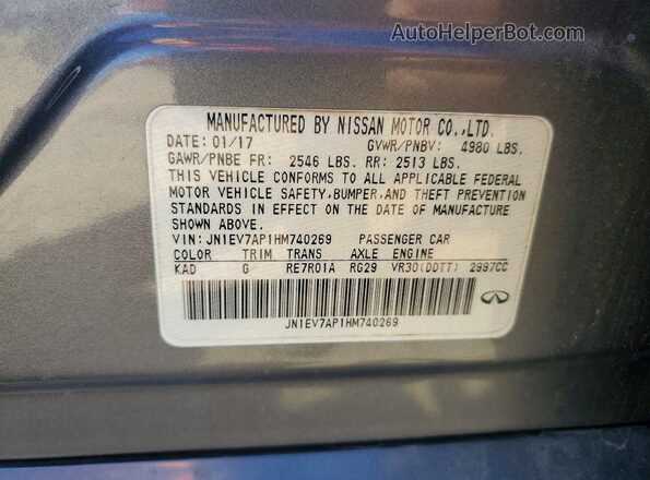 JN1EV7AP1HM740269 2017 INFINITI Q50 Gray Вид підкапотного простору