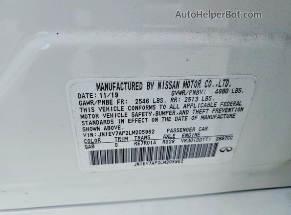 JN1EV7AP2LM205962 2020 INFINITI Q50 Белый Вид подкапотного пространства