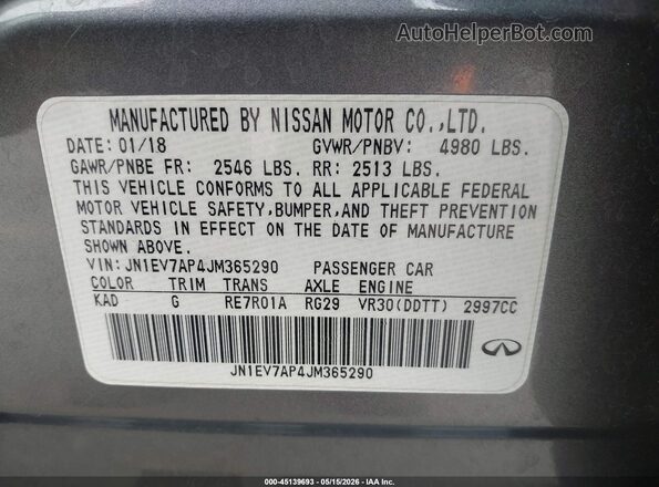 JN1EV7AP4JM365290 2018 INFINITI Q50 Gray Vista del compartimento del motor