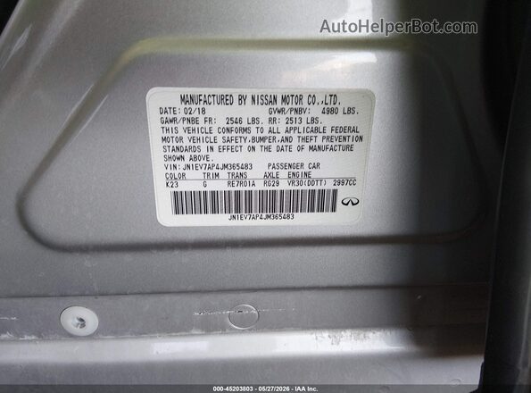 JN1EV7AP4JM365483 2018 INFINITI Q50 Серебряный Вид подкапотного пространства