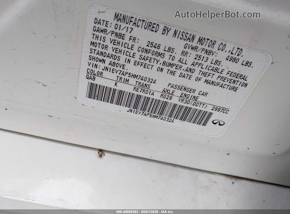 JN1EV7AP5HM740324 2017 INFINITI Q50 White Շարժիչի բաժամունքի տեսք