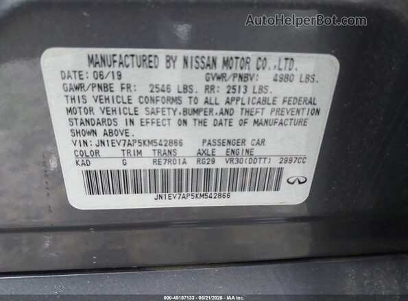 JN1EV7AP5KM542866 2019 INFINITI Q50 Black ძრავის განყოფილების ხედი