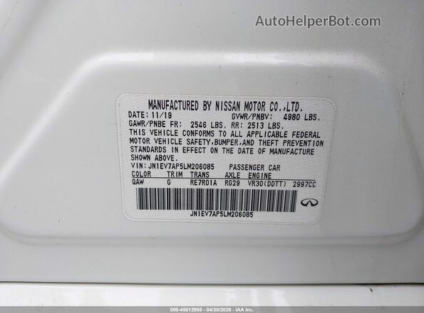 JN1EV7AP5LM206085 2020 INFINITI Q50 Белый Вид подкапотного пространства