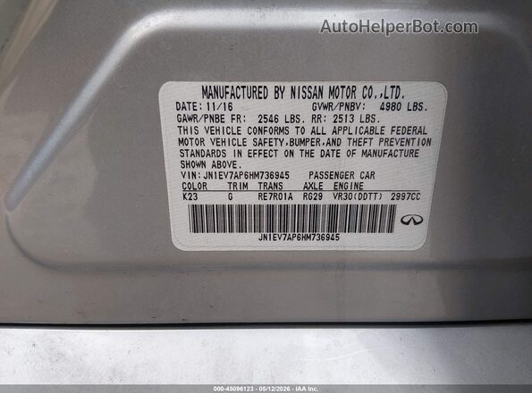 JN1EV7AP6HM736945 2017 INFINITI Q50 Silver Widok komory silnika