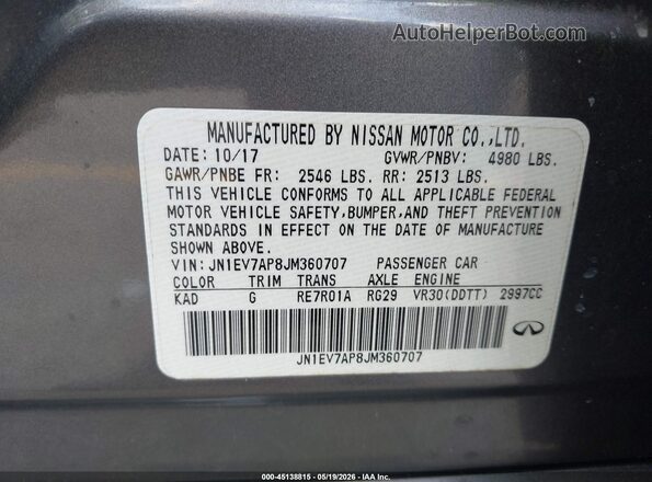 JN1EV7AP8JM360707 2018 INFINITI Q50 Серый Вид подкапотного пространства