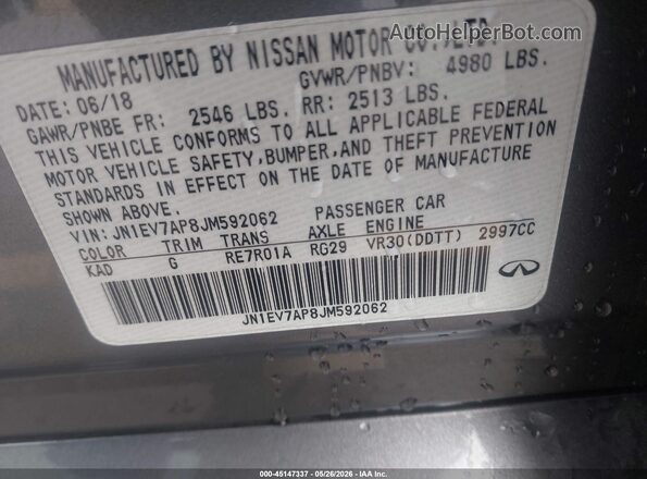 JN1EV7AP8JM592062 2018 INFINITI Q50 Gray Vista del compartimento del motor