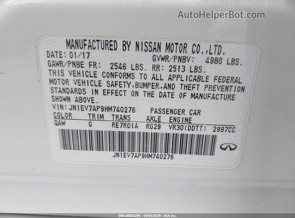 JN1EV7AP9HM740276 2017 INFINITI Q50 White 