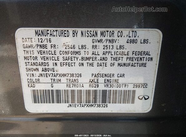JN1EV7APXHM738326 2017 INFINITI Q50 Серый Вид подкапотного пространства