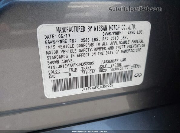 JN1EV7APXJM352205 2018 INFINITI Q50 Silver Вид підкапотного простору