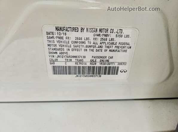 JN1EV7AR0HM837139 2017 INFINITI Q50 White 