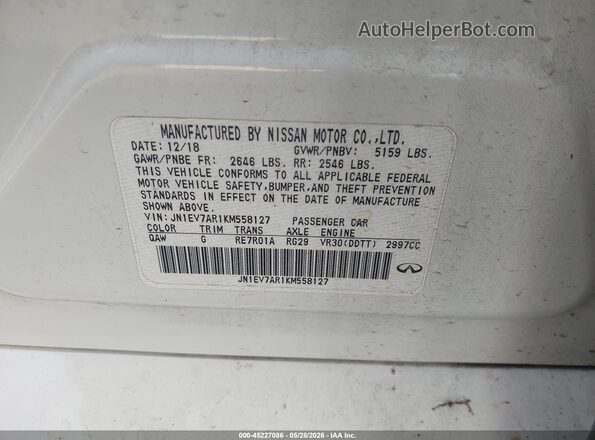 JN1EV7AR1KM558127 2019 INFINITI Q50 White ძრავის განყოფილების ხედი