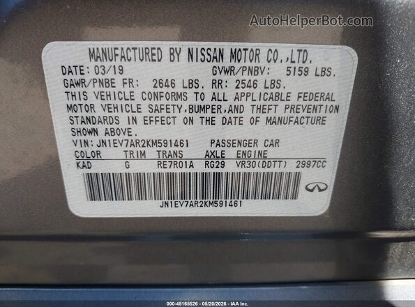 JN1EV7AR2KM591461 2019 INFINITI Q50 Gray Vista del compartimento del motor